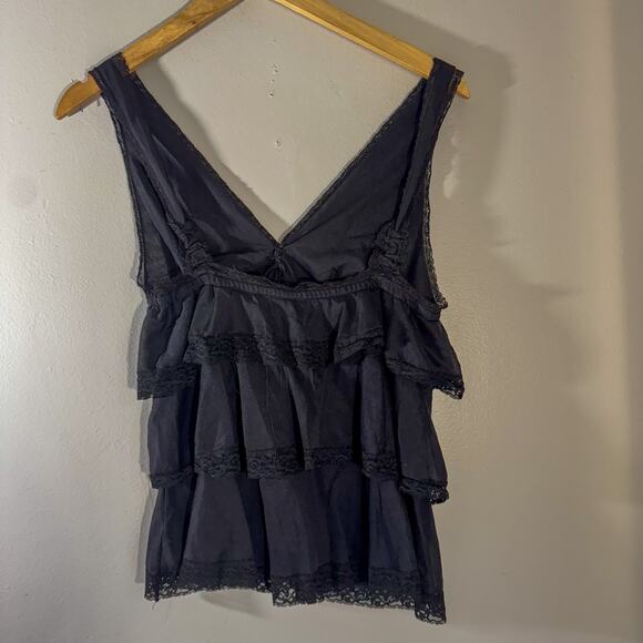 Black Tiered Ruffle Babydoll Camisole Top M/L | Coquette Fairycore Mesh Lingerie - Picture 3 of 5